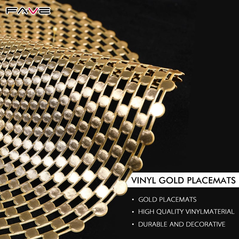 FAVE Set of 6 Gold Vinyl Round Placemats, Washable Spiral Hollow Out for Dining, Events, Home Decor & Daily Use (15 Inch) - Image 3