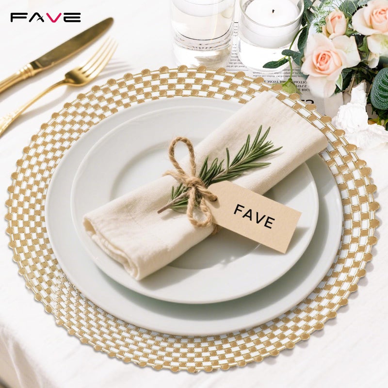 FAVE Set of 6 Gold Vinyl Round Placemats, Washable Spiral Hollow Out for Dining, Events, Home Decor & Daily Use (15 Inch) - Image 2