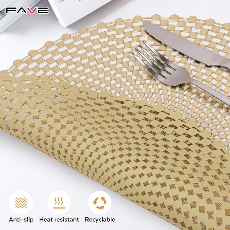 FAVE Set of 6 Gold Vinyl Round Placemats, Washable Spiral Hollow Out for Dining, Events, Home Decor & Daily Use (15 Inch) - Image 5