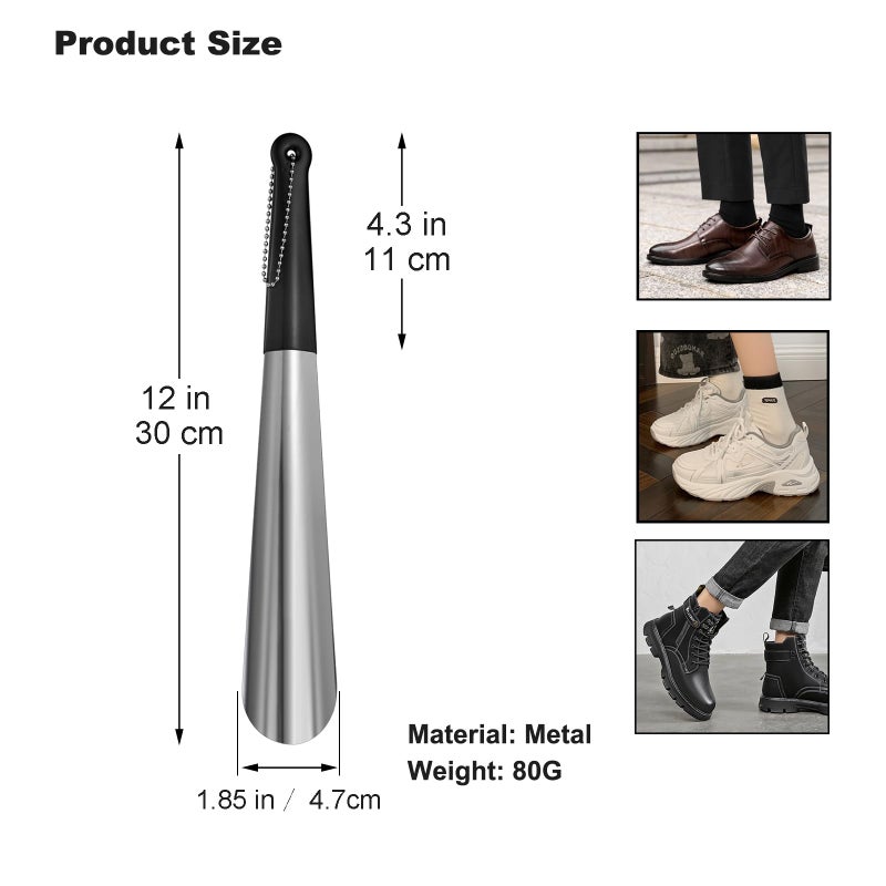 Harniruco Metal Shoe Horn 12 Inch Portable Quality Stainless Steel Shoehorn with Rubber Grip Fashion Shoe Spoon Helper for Travel Home Use - Image 2