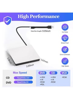 KASTWAVE External CD/DVD Drive for Laptop, USB 3.0 Type C Portable DVD Player for Laptop, Extended Cable Power Line DVD Player, CD Burner External Disk Drive Optical Compatible with Laptop Desktop PC  - Image 4