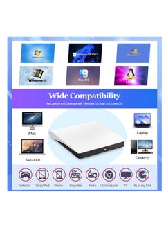 KASTWAVE External CD/DVD Drive for Laptop, USB 3.0 Type C Portable DVD Player for Laptop, Extended Cable Power Line DVD Player, CD Burner External Disk Drive Optical Compatible with Laptop Desktop PC  - Image 3
