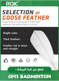 GROIC Badminton Birdies Shuttlecocks High-Speed Goose Feather,6 Pack Stable Durable Hight Speed Training Badminton Balls,High Speed Shuttles for Indoor and Outdoor Training Sports  - Image 4