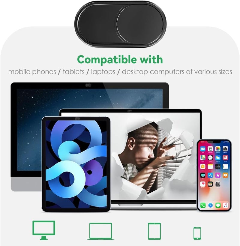 CloudValley غطاء كاميرا الويب منزلق [عبوة 2] ، 0.023 بوصة غطاء كاميرا ويب معدني فائق النحافة لجهاز Macbook Pro و iMac و الكمبيوتر المحمول و الكمبيوتر الشخصي و iPad Pro و iPhone 8/7/6 بلس ، احمِ خصوصيتك البصرية [أسود] - Image 3