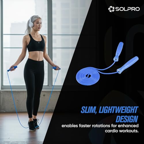 Solpro Ascend Adjustable Jump Rope Skipping Rope for men, women, kids, athletes | Unisex, Tangle-Free, Non-Slip, Durable | Ideal for fitness, cardio, agility & gym workouts. (Blue) - Image 2