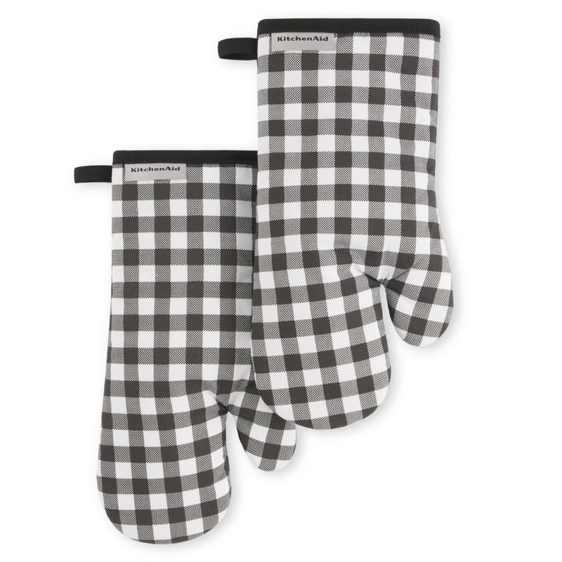 KitchenAid Gingham Oven Mitt 2-Pack Set  Onyx Black  7""x13"" - Image 1