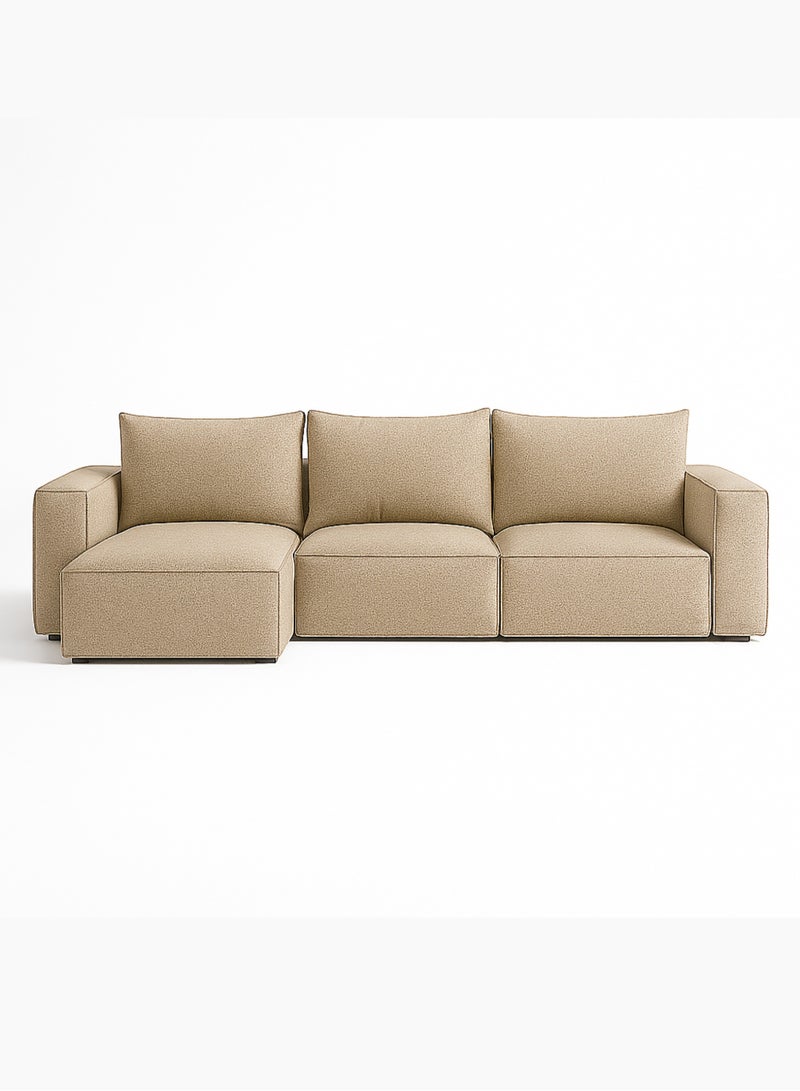 كستم ديكو أريكة KUSTOMDECO مقسمة بثلاثة مقاعد على شكل حرف L مع وسائد | أثاث مريح لغرفة المعيشة | أريكة شرفة مع وسائد | تصميم عصري (بني فاتح دافئ) - Image 1