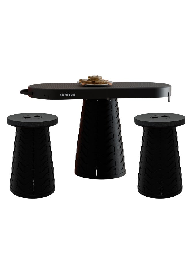 جرين ليون طقم طاولة تخييم، طاولة وكرسيين للأثاث الخارجي، طقم طاولة تخييم ونزهة قابل للطي، طاولة واحدة وكرسيان، سهل الطي والحمل، قاعدة مانعة للانزلاق، خفيف الوزن ومثالي للتخييم والمشي لمسافات طويلة والأنشطة الخارجية - أسود - Image 1