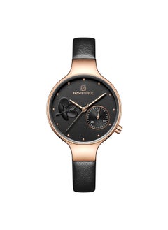NAVIFORCE Elegant Women's Quartz Watch Stylish Round Dial with Floral Embossed Design Sub-Dial Display Leather Strap Fashionable Timepiece for Everyday Wear and Special Occasions  - Image 1