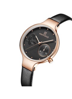 NAVIFORCE Elegant Women's Quartz Watch Stylish Round Dial with Floral Embossed Design Sub-Dial Display Leather Strap Fashionable Timepiece for Everyday Wear and Special Occasions  - Image 2
