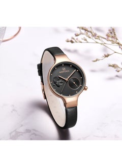 NAVIFORCE Elegant Women's Quartz Watch Stylish Round Dial with Floral Embossed Design Sub-Dial Display Leather Strap Fashionable Timepiece for Everyday Wear and Special Occasions  - Image 3