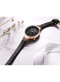 NAVIFORCE Elegant Women's Quartz Watch Stylish Round Dial with Floral Embossed Design Sub-Dial Display Leather Strap Fashionable Timepiece for Everyday Wear and Special Occasions  - Image 4