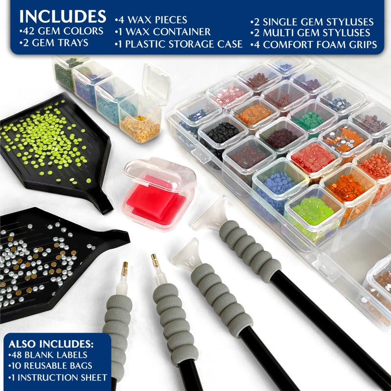 ArtSkills Diamond Painting Kit, Diamond Art Ready to Hang Framed Canvas with Storage and Accessory Kit, Gnomes, 3 Stretched Canvas Panels, 14â€ x 7â€ Each - Image 2