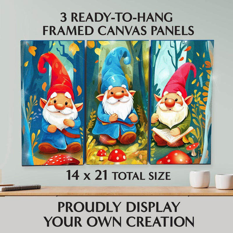 ArtSkills Diamond Painting Kit, Diamond Art Ready to Hang Framed Canvas with Storage and Accessory Kit, Gnomes, 3 Stretched Canvas Panels, 14â€ x 7â€ Each - Image 3
