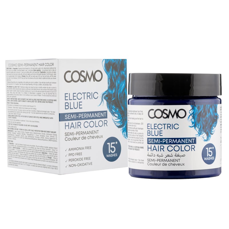 COSMO لون شعر شبه دائم كهربائي أزرق - 120 جرام، خالي من الأمونيا، لون يدوم طويلاً مع تركيبة ترطيب عميق - لمعان جريء ومقاوم للتلاشي لجميع أنواع الشعر - تطبيق سهل - Image 2