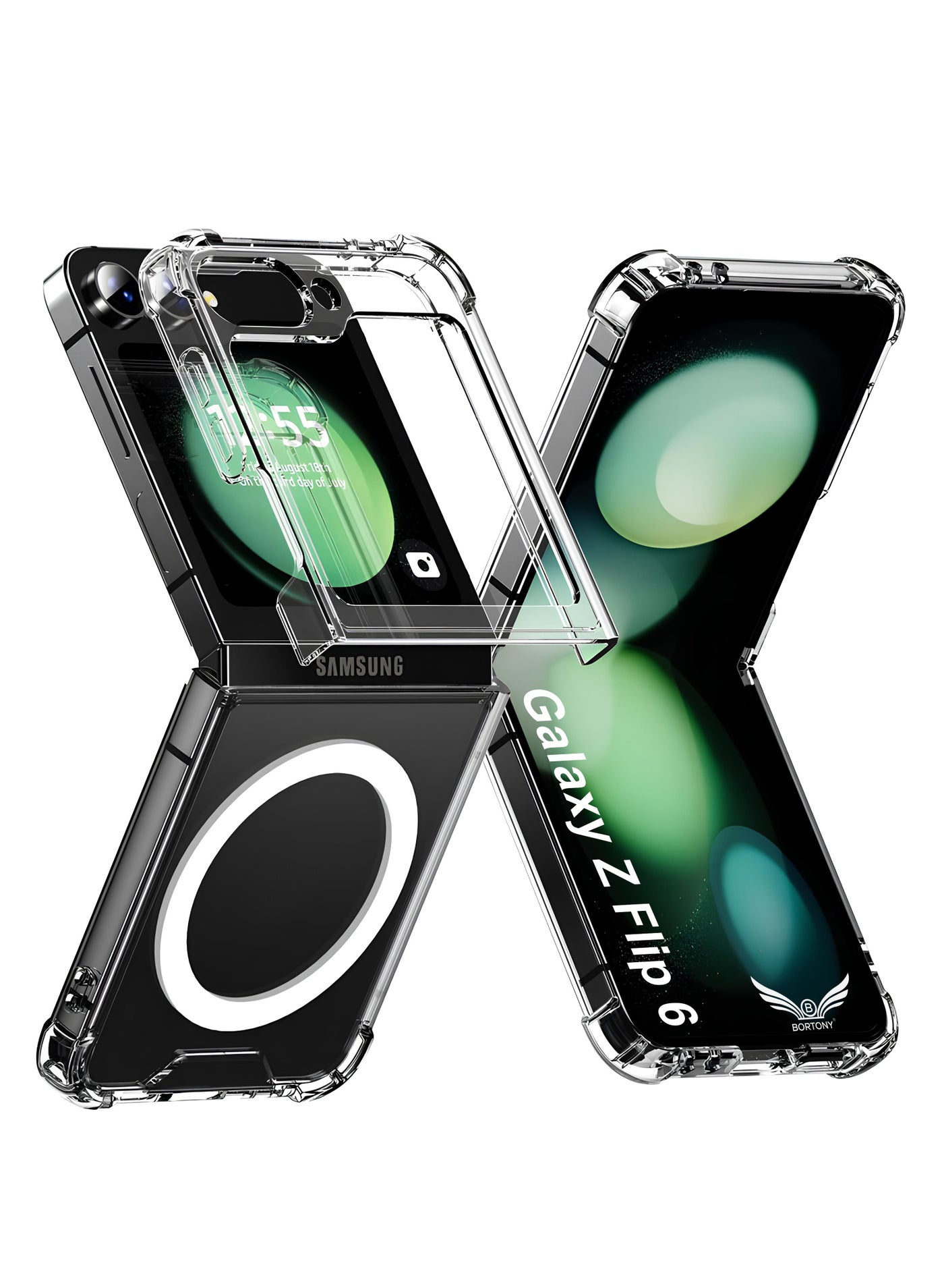 BORTONY Samsung Galaxy Z Flip 6 Clear Case Compatible with MagSafe Transparent Shockproof Protection Yellowing Resistant Magnetic Phone Case for Galaxy Z Flip 6 5G