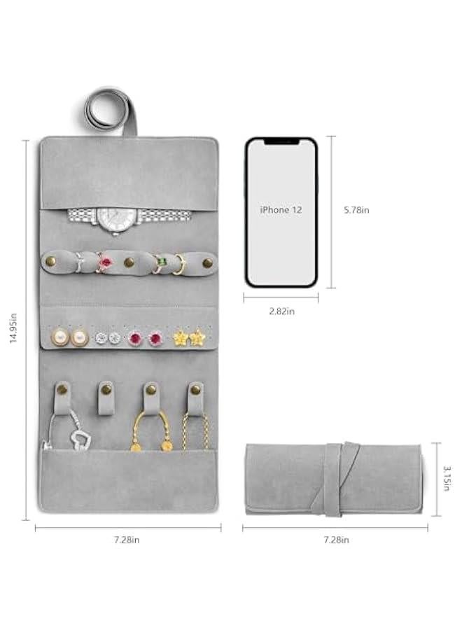 MIXDE Chic Leather Travel Jewelry Roll,Your Stylish, Space-Saving Solution for On-the-Go Accessories, Jewelry, Rings, Necklaces, Earrings, Bracelets, Watch (Grey)  - Image 4