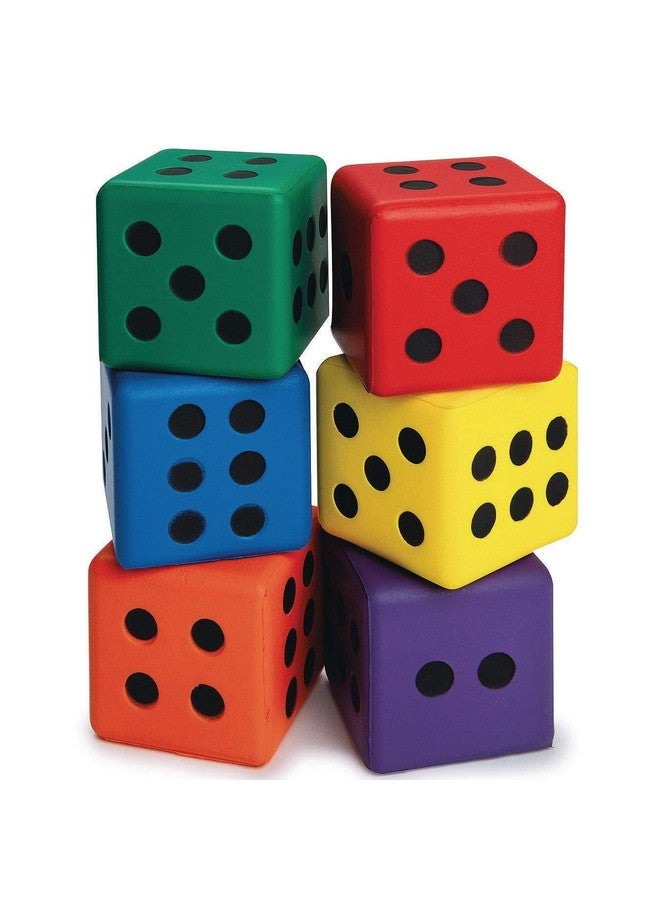 S&S Worldwide S&S Worldwide Large Molded Foam Dice. Assorted Color 3-1/4" PU Foam Dice Feature Recessed Dots. Great for Games, Math Exercises, Stacking and More. Set of 6 - Image 1