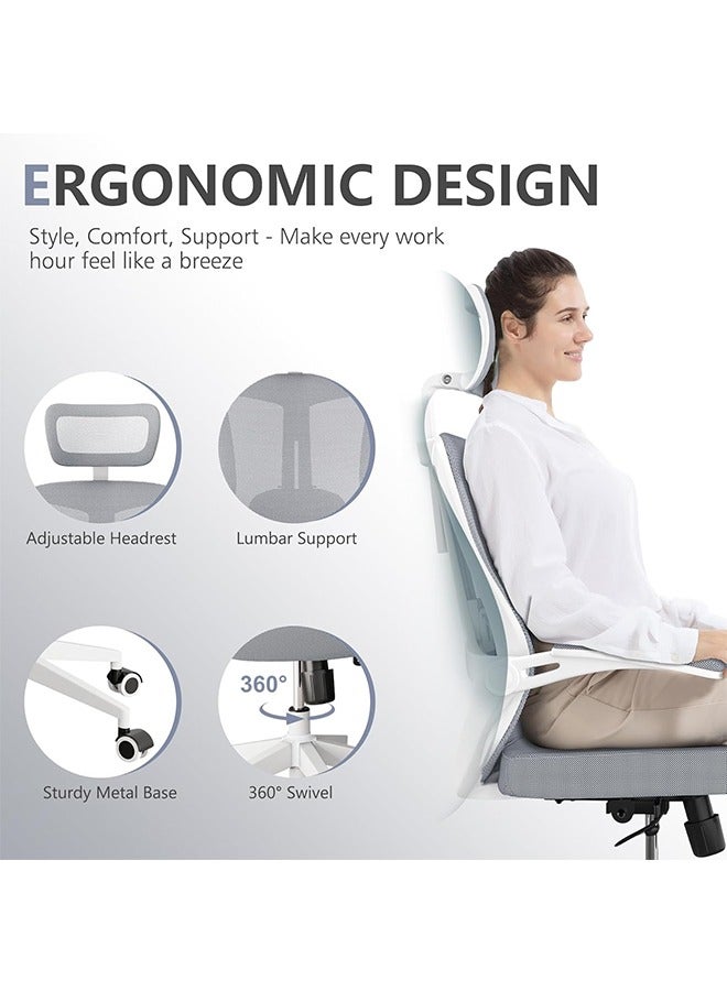 Ergonomic Office Chair, Headrest Desk Chair with Adjustable Lumbar Support, Home Office Swivel Task Chair with High Back and Armrest, Adjustable Height Gaming - Image 2