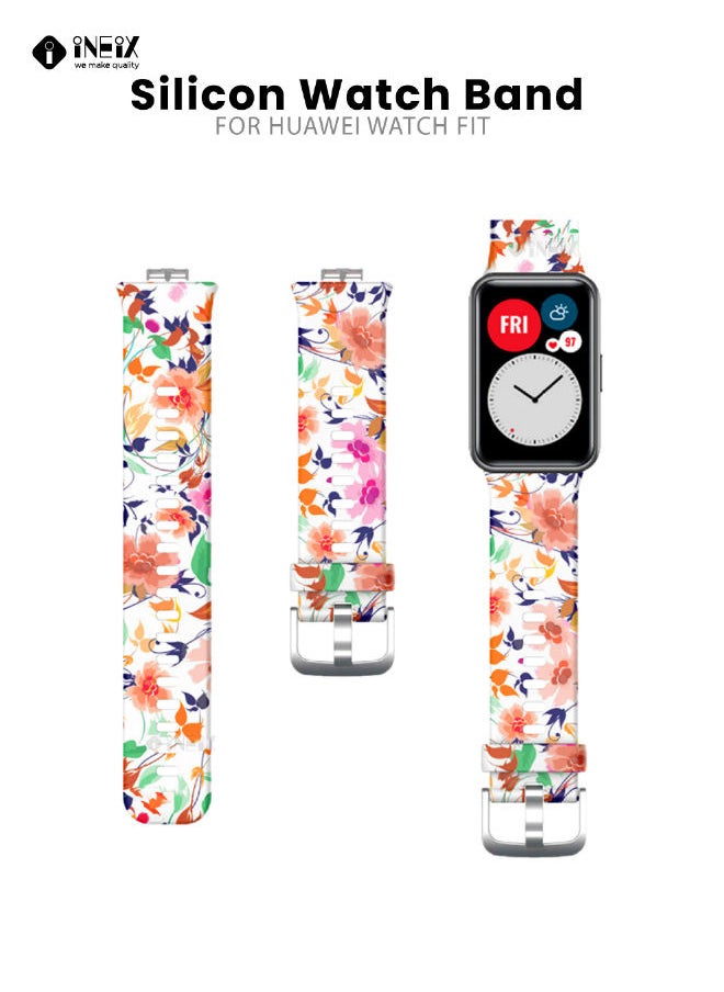 INEIX Printed Colorful Silicone Replacement Strap For Huawei Watch Fit - Multicolour  - Image 2