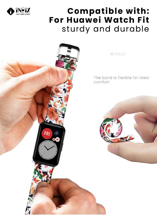 INEIX Printed Colorful Silicone Replacement Strap For Huawei Watch Fit - Multicolour  - Image 5