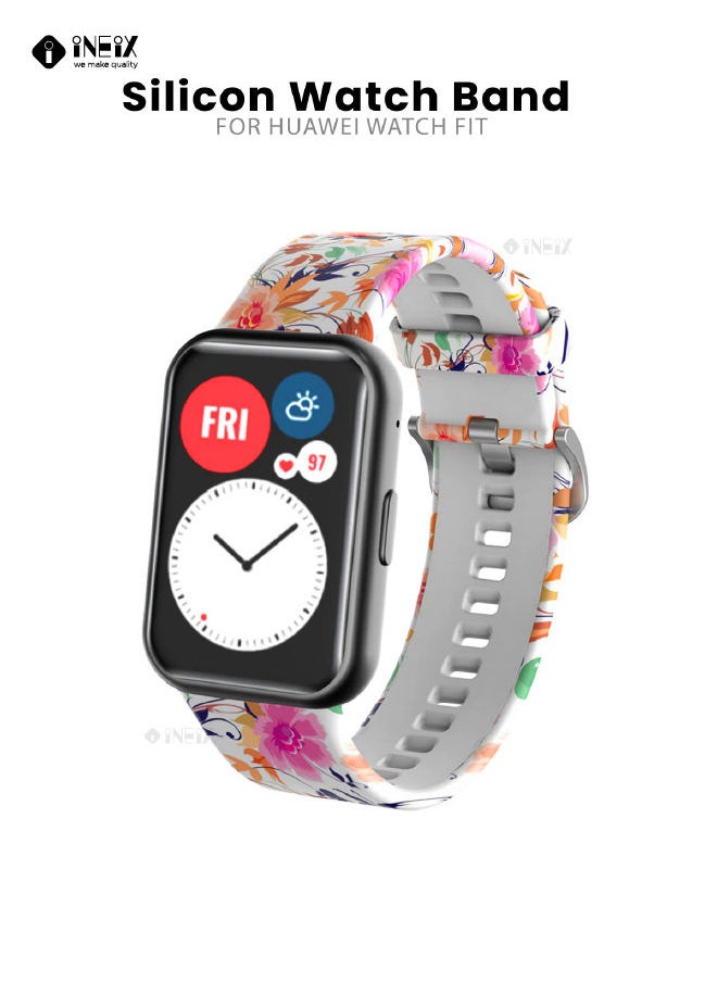 INEIX Printed Colorful Silicone Replacement Strap For Huawei Watch Fit - Multicolour  - Image 1