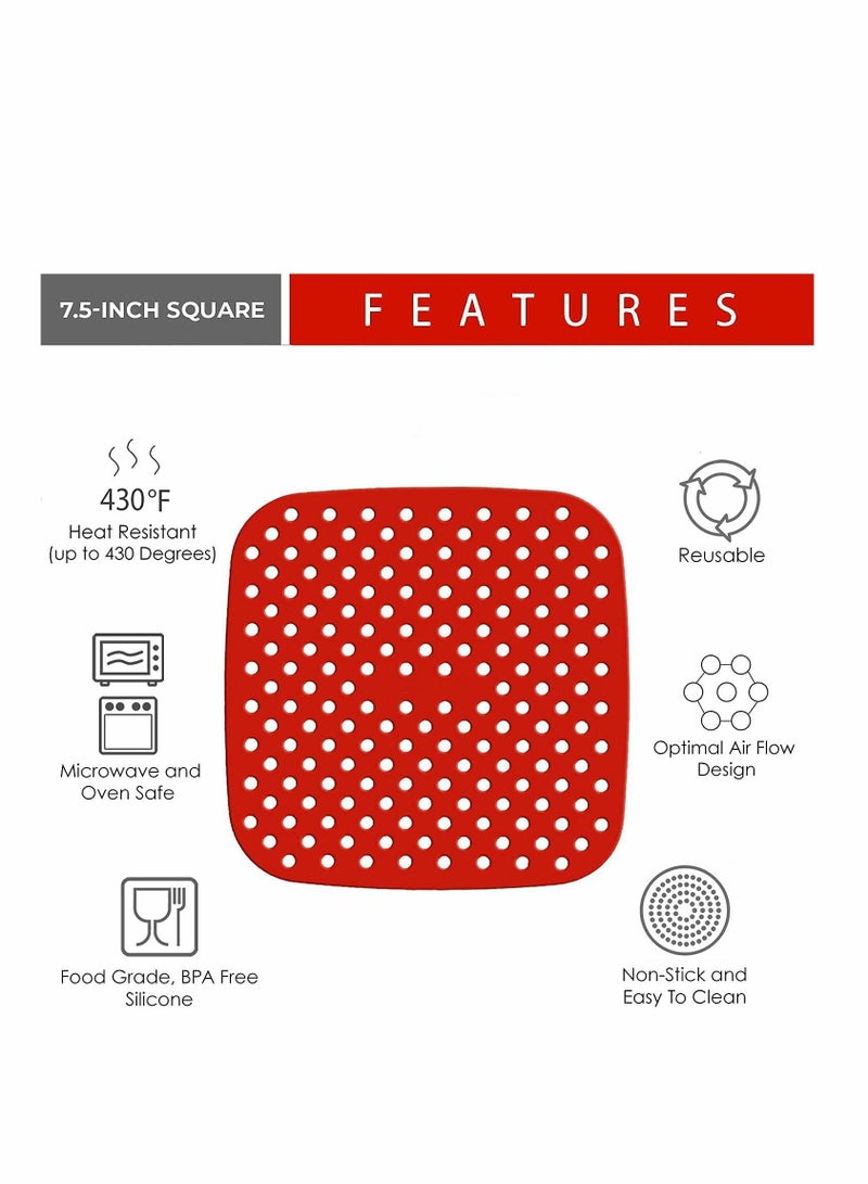 Reusable Air Fryer Liners – 8.5-Inch Square, Food-Grade Silicone | Non-Stick Silicone Mats, Air Fryer Accessories For COSORI, INSTANT VORTEX, NUWAVE, POWER XL, AND MORE (8.5”)