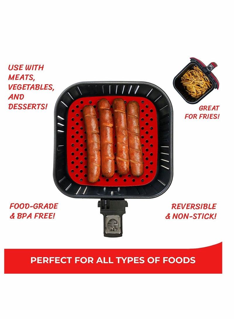 Reusable Air Fryer Liners – 8.5-Inch Square, Food-Grade Silicone | Non-Stick Silicone Mats, Air Fryer Accessories For COSORI, INSTANT VORTEX, NUWAVE, POWER XL, AND MORE (8.5”)