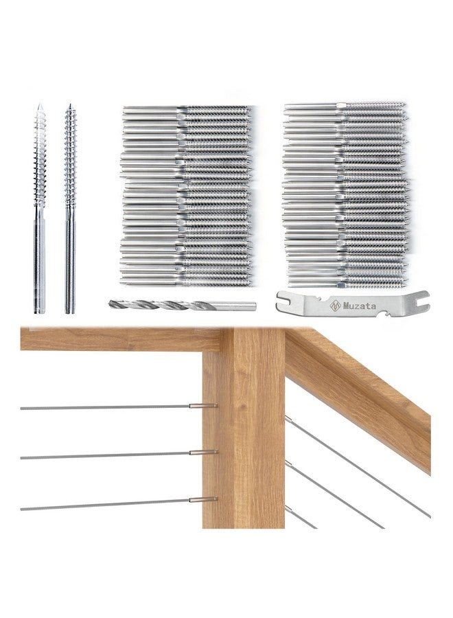 Muzata 100 Pack 1/8" Cable Railing Hardware Kit Swage Lag Screws Left and Right Handed Thread for Wood Post T316 Stainless Steel Deck Cable Railing System 50 Pairs CK17 - Image 1