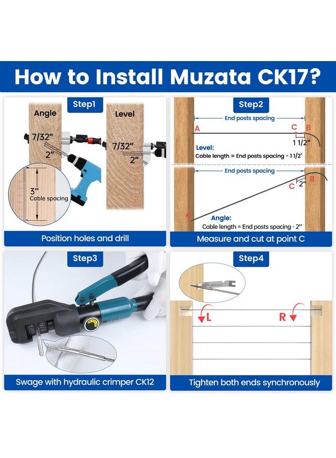 Muzata 100 Pack 1/8" Cable Railing Hardware Kit Swage Lag Screws Left and Right Handed Thread for Wood Post T316 Stainless Steel Deck Cable Railing System 50 Pairs CK17 - Image 5
