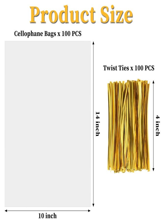 Ohuimrt 100 PCS Cellophane Treat Bags, 10 x 14 Inches Clear Plastic Goodie Gift Bags with Ties for Party Favors, Candies, Cookies, Snacks - Image 2