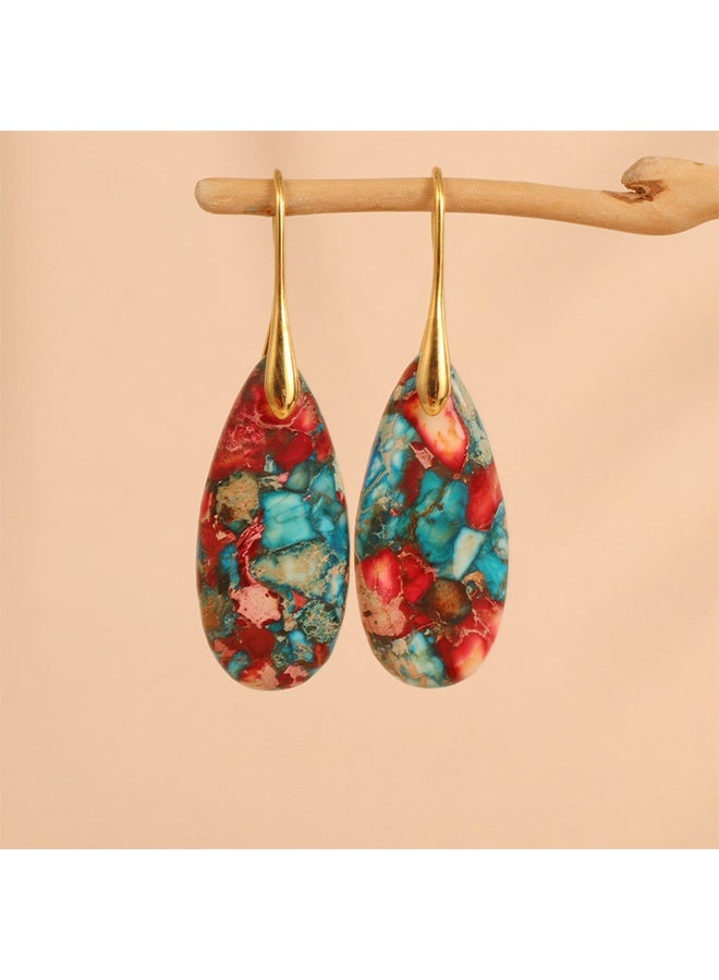 YJ Natural Healing Stone Fish Circle Pendant Earrings Statement Gold and Silver Earrings - Image 5