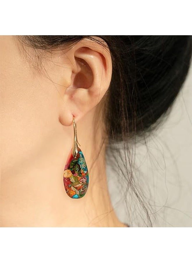 YJ Natural Healing Stone Fish Circle Pendant Earrings Statement Gold and Silver Earrings - Image 3