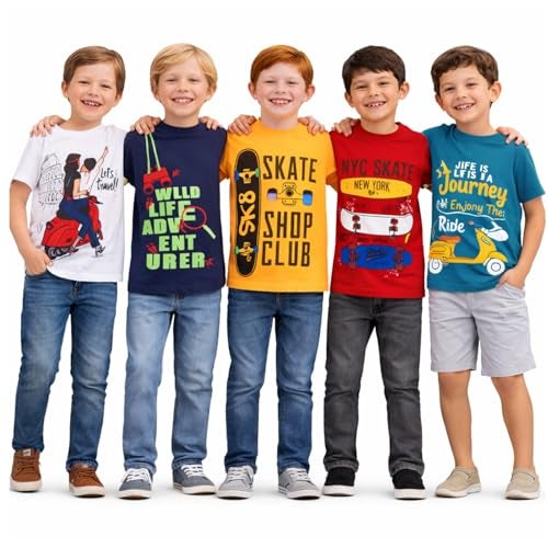 T2F Boy's Cotton Printed Regular Fit T-Shirt (Pack 0f 5) - Image 1