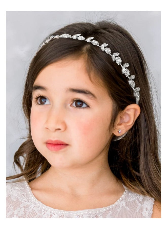 SWEETV Silver Flower Girl Headpiece For Wedding Crystal Baby Girl Headband Flower Crown Communion Hair Accessories For Birthday, Photography  - Image 1