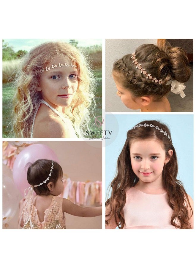 SWEETV Silver Flower Girl Headpiece For Wedding Crystal Baby Girl Headband Flower Crown Communion Hair Accessories For Birthday, Photography  - Image 3