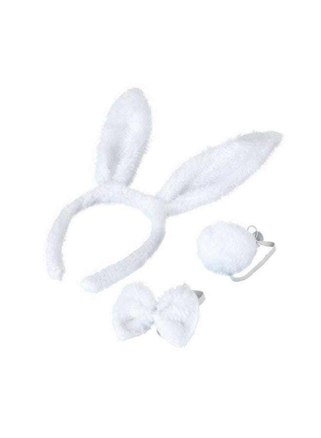 BinaryABC طقم زي الأرنب ثنائي الأبعاد ABC، طاقية آذان، رباطات، طقم ذيل، ملحقات زي الهالوين (أبيض) - Image 1