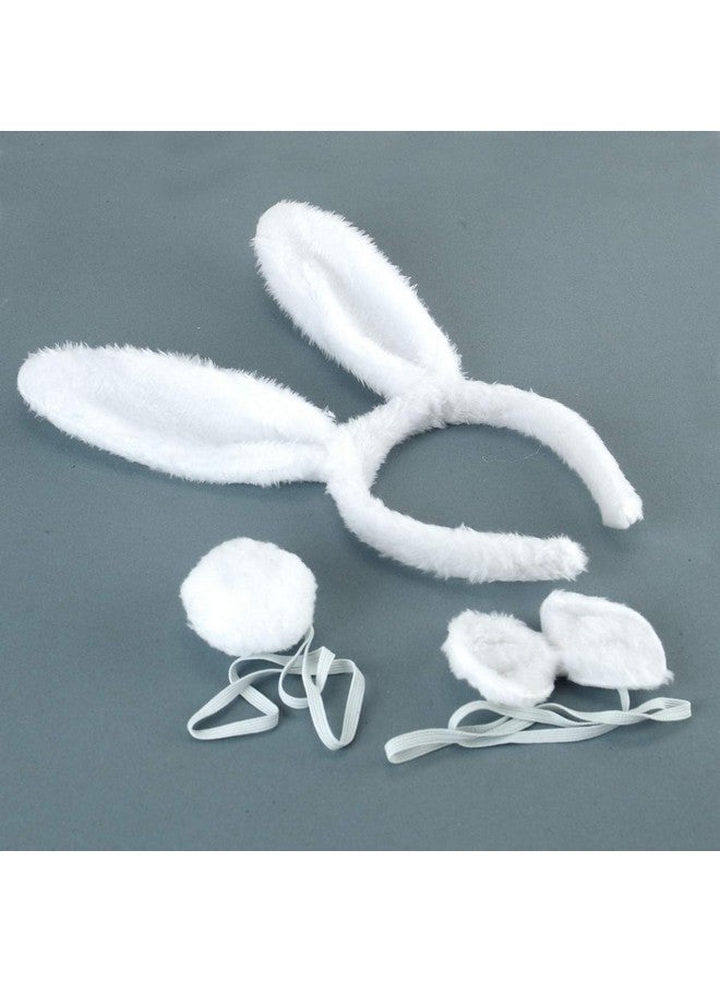 BinaryABC طقم زي الأرنب ثنائي الأبعاد ABC، طاقية آذان، رباطات، طقم ذيل، ملحقات زي الهالوين (أبيض) - Image 2