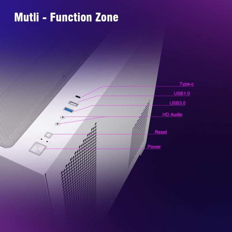 RUIX OV303 ATX Mid-Tower PC Case, Pre-Installed 4 x 120mm Prism ARGB PWM Fans, USB 3.0 & Type-C Ports, High-Airflow Gaming Computer Case - White - Image 3