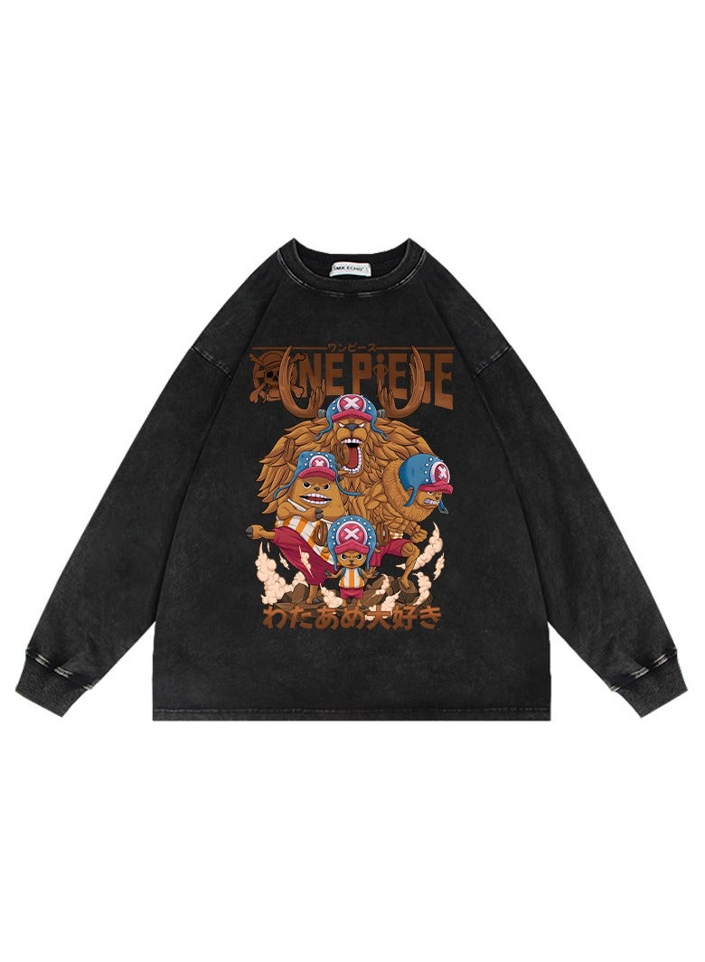 KUYING New One Piece Retro Washed Round Neck Hoodie  - Image 1