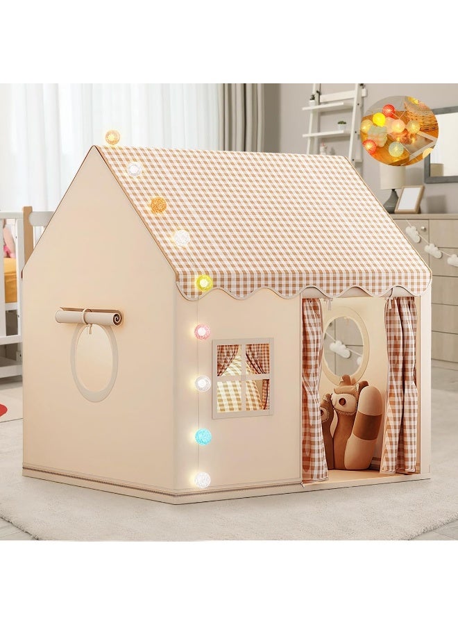 أجريون خيمة أطفال كبيرة بيت لعب داخلي خارجي مع أضواء LED خيمة لعب للصغار، بيت لعب خارجي لطفل أميرة خيمة قلعة، ألعاب غرفة لعب داخلية لأطفال للأولاد والبنات 3-10 سنوات بيج - Image 1