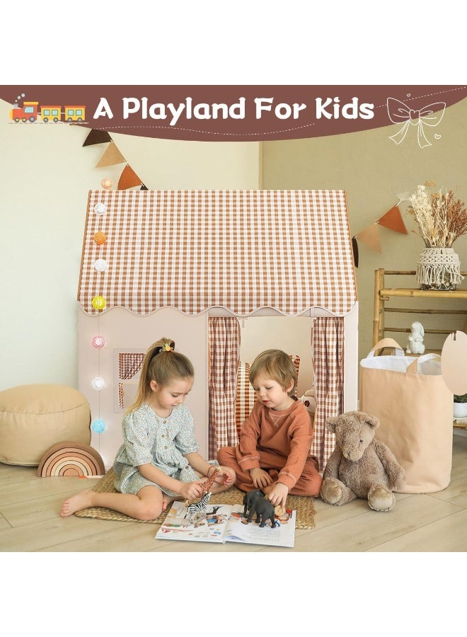 أجريون خيمة أطفال كبيرة بيت لعب داخلي خارجي مع أضواء LED خيمة لعب للصغار، بيت لعب خارجي لطفل أميرة خيمة قلعة، ألعاب غرفة لعب داخلية لأطفال للأولاد والبنات 3-10 سنوات بيج - Image 4