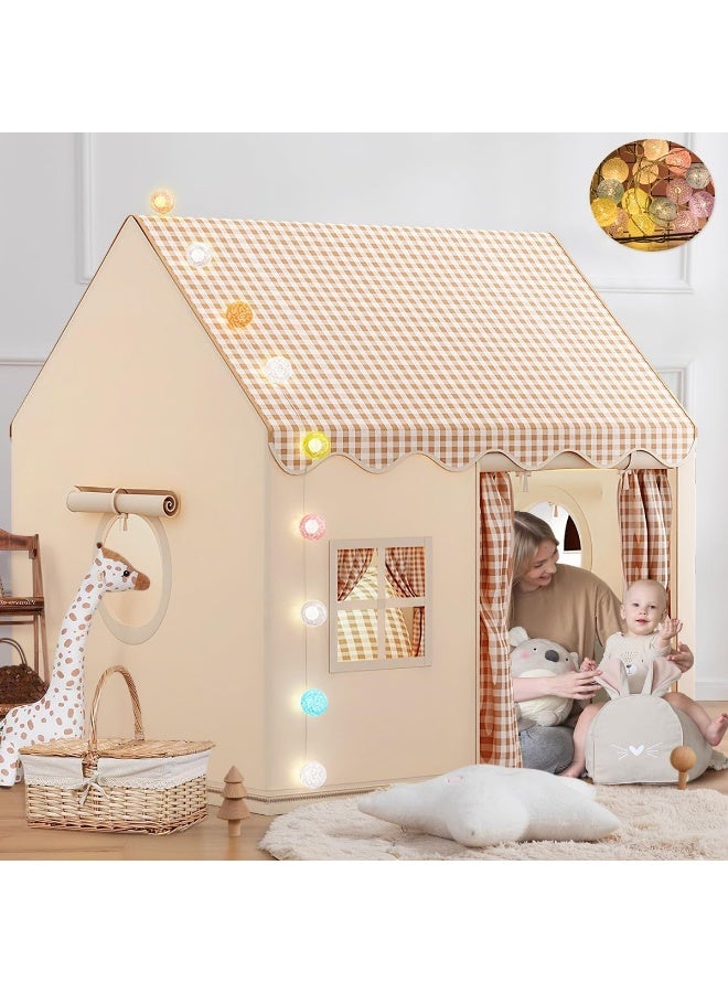 أجريون خيمة أطفال كبيرة بيت لعب داخلي خارجي مع أضواء LED خيمة لعب للصغار، بيت لعب خارجي لطفل أميرة خيمة قلعة، ألعاب غرفة لعب داخلية لأطفال للأولاد والبنات 3-10 سنوات بيج - Image 3