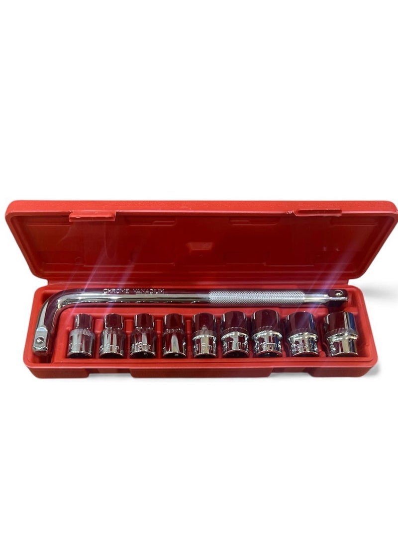 10-Piece Socket Wrench Set – 10mm to 22mm – Heavy-Duty 1/2" Drive Bending Bar – Hardened Steel for Professional & Home Use - Image 1