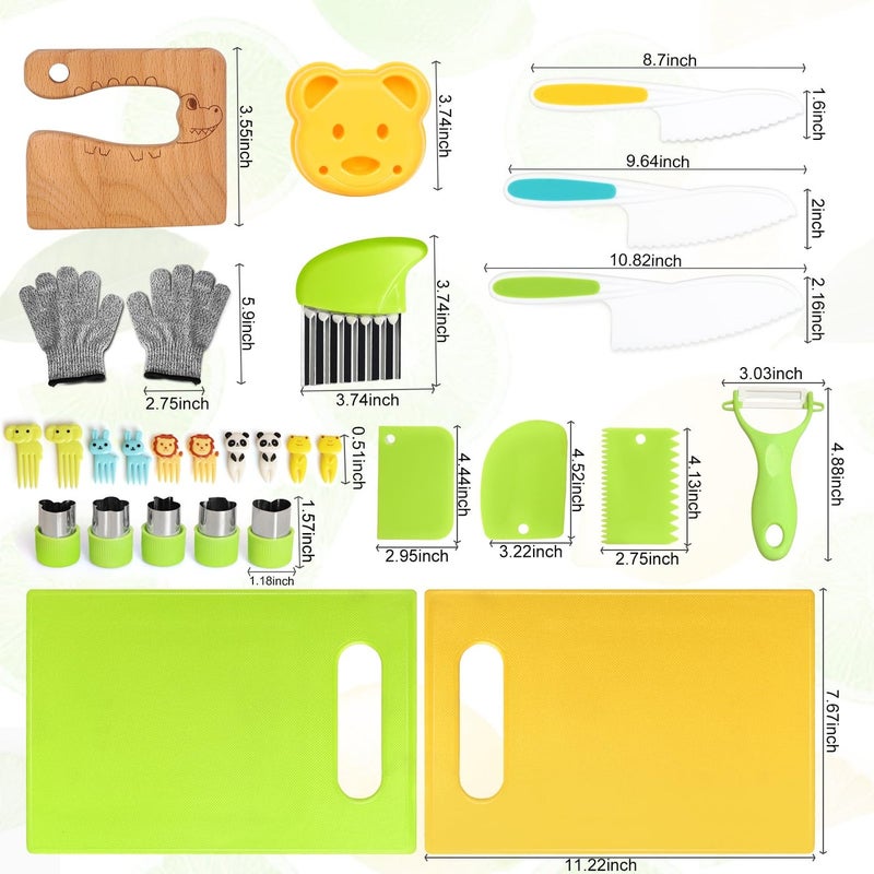 Suhctuptx 28PCS Toddler Knife Set - Kids Knifes for Real Cooking, Montessori Kids Kitchen Knife Set with Cutting Board Crinkle Cutters Kid Safe Knives, Toddlers Kitchen Tools for Age 2-10 Year Old Girl Boy - Image 2