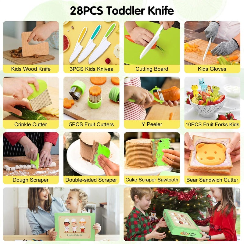 Suhctuptx 28PCS Toddler Knife Set - Kids Knifes for Real Cooking, Montessori Kids Kitchen Knife Set with Cutting Board Crinkle Cutters Kid Safe Knives, Toddlers Kitchen Tools for Age 2-10 Year Old Girl Boy - Image 3