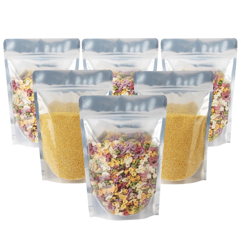 Belinlen 100 Pack 7 x 10 Inch Stand Up Pouch Bags Zipper Mylar Bags Clear Front with Aluminum Foil Back Reusable Food Storage Bags for Multipurpose with Gusset Bottom55mil Thickness