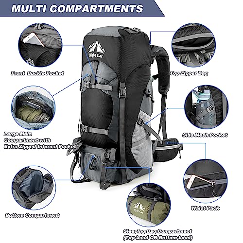 Night Cat Hiking Backpacks 70L Camping Backpacking Packs for Men Women Lightweight Outdoor for Mountaineering Traveling, No Internal Frame - Image 4