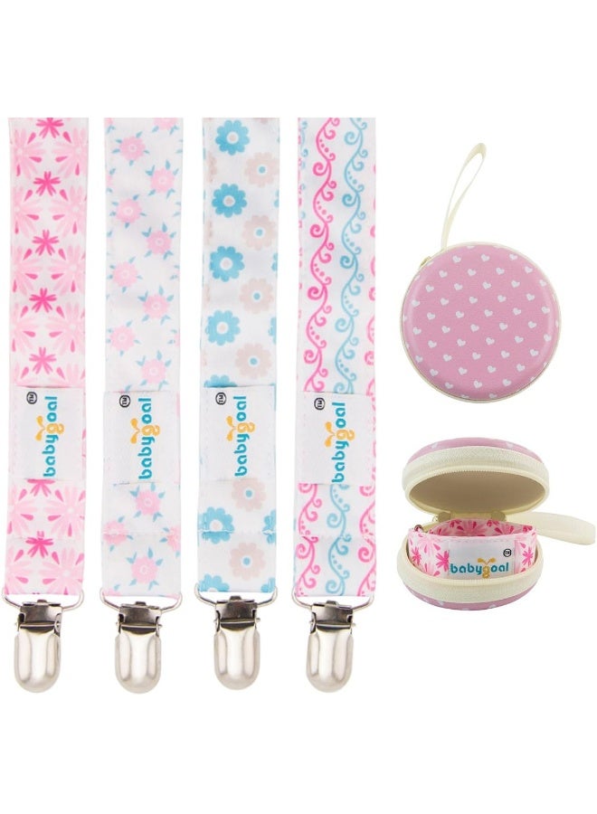 Babygoal Baby Girl Pacifier Clips with Pacifier Case, 4 Pack Metal Teething Clips & Baby Shower Gift Fits All Pacifier Styles - Image 1