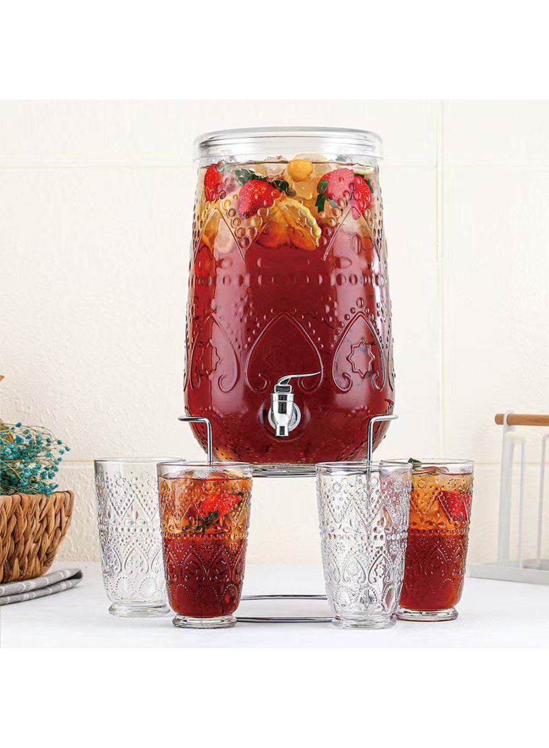 DANUBE HOME Aresha 5-Piece Glass Dispenser Set – Durable Beverage Dispensers for Water, Juice, Tea, and Cocktails | Ideal for Parties, Kitchen, Outdoor Use | Easy Pour Design 8L/473ml
